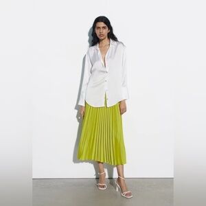 Zara Pleated Skirt Chartreuse pleated lime green